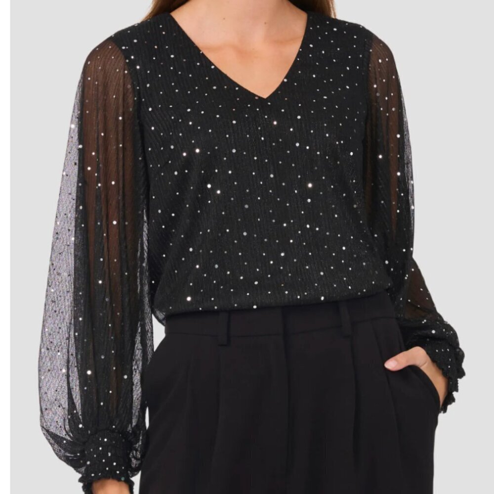 NWT HALOGEN Black Sequin Women's Blouse